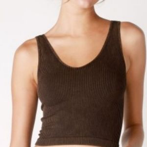 NIKIBIKI Women Seamless Vintage V-Neck Ribbed Crop Top, Made in U.S.A, One Size